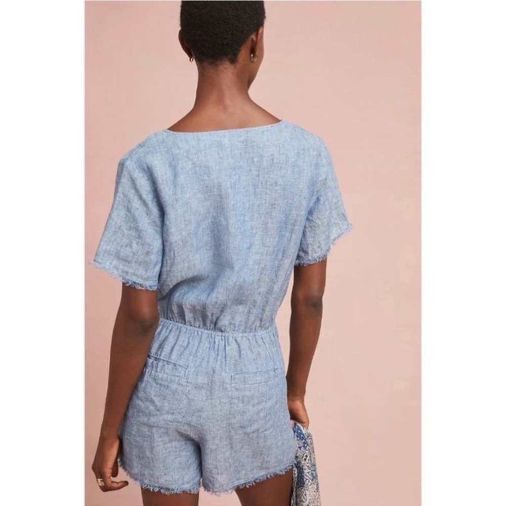 Sanctuary x Anthropologie  Montana 100% Linen Romper Size XS Blue Chambray - Picture 3 of 10
